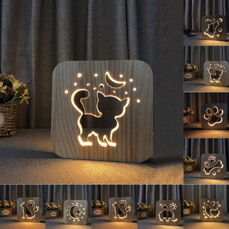 Cat Wooden Night Light