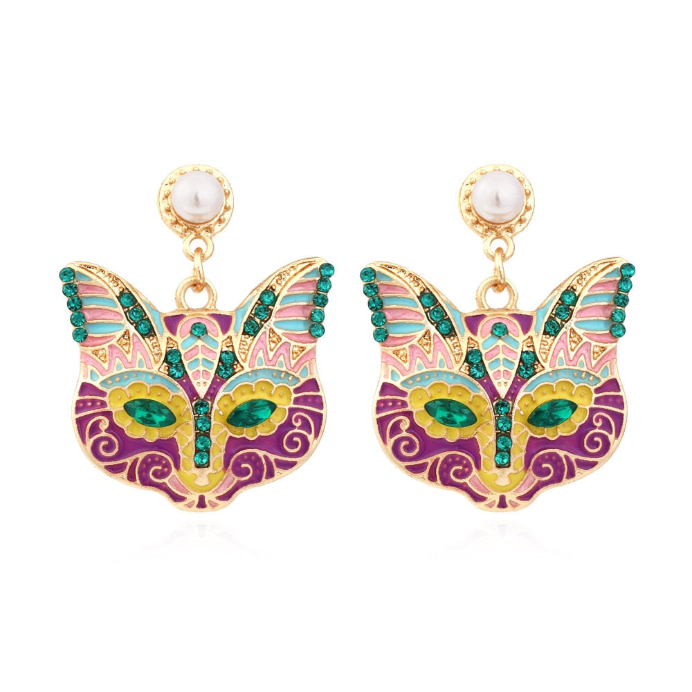 Colorful Cat Head Earrings