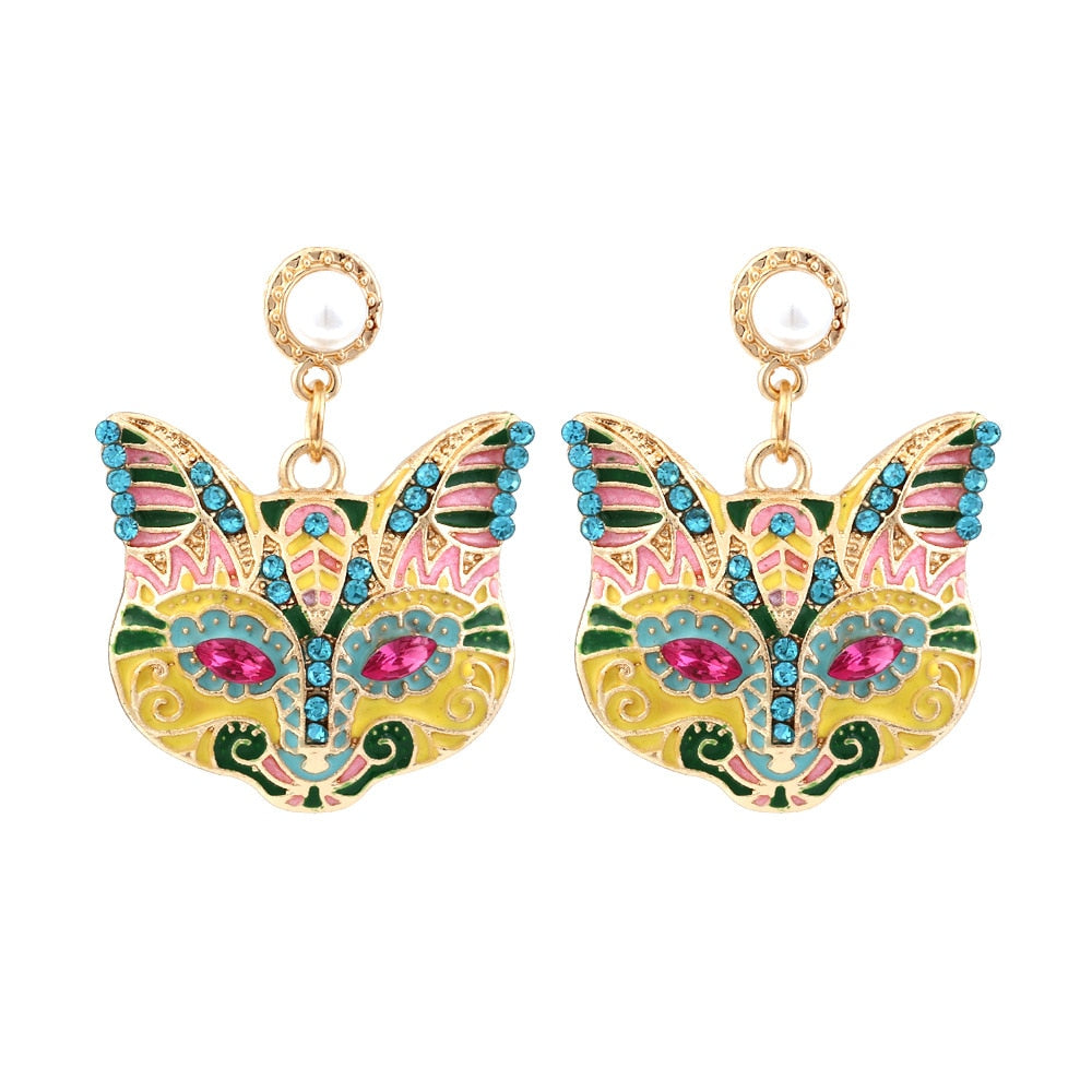 Colorful Cat Head Earrings