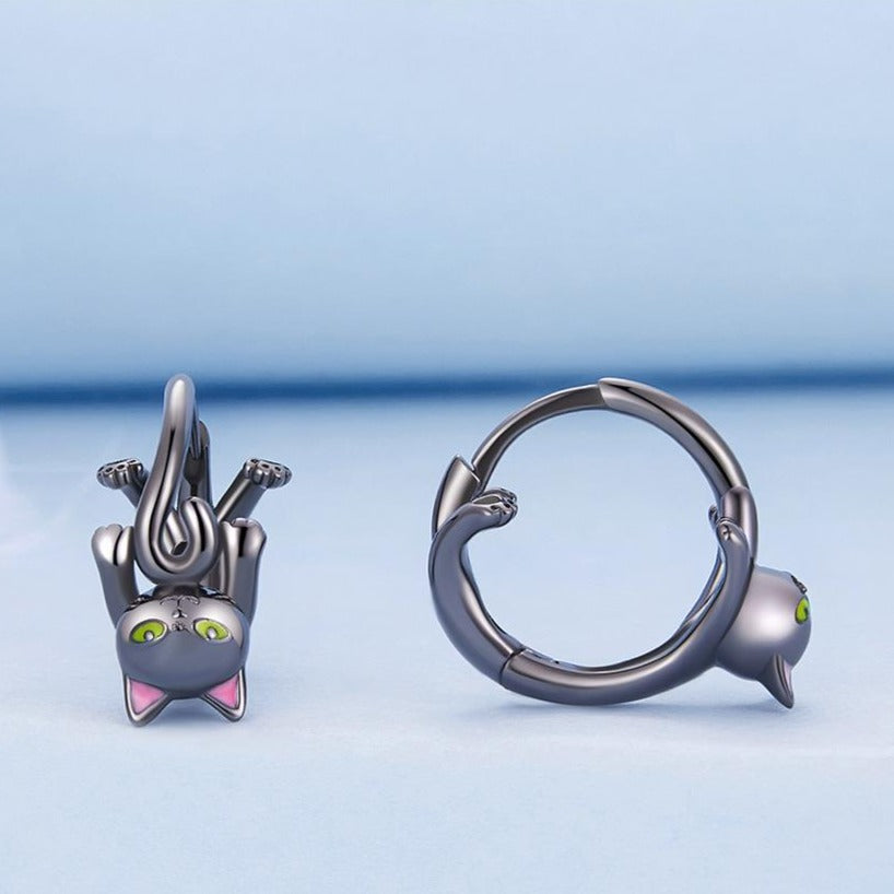 Black Cat Hoop Earrings
