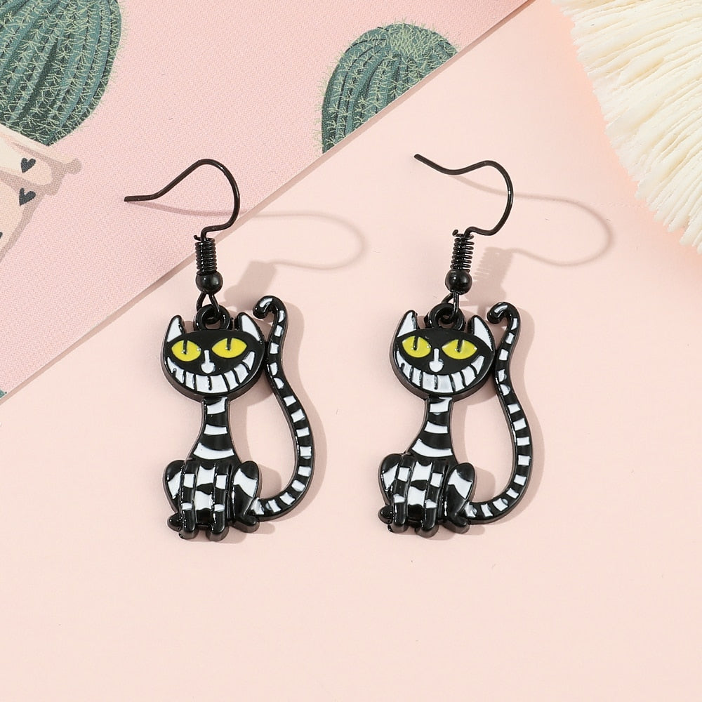 Black Cheshire Cat Earrings