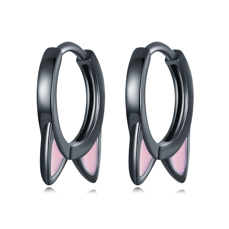 Black Pink Cat Earrings