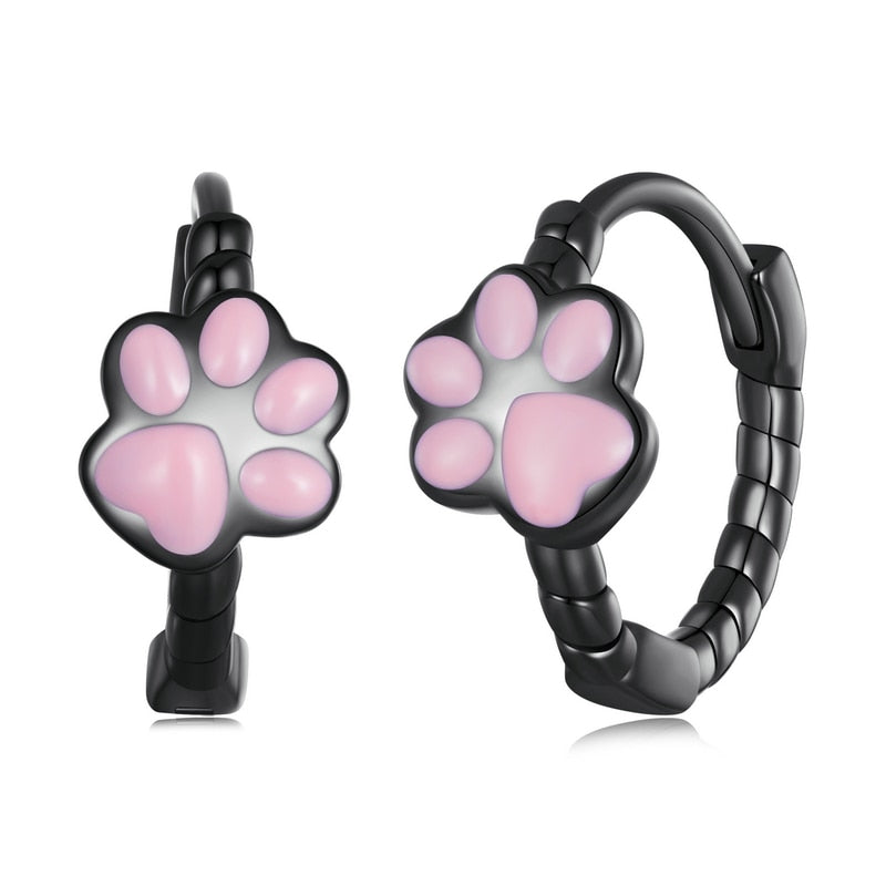 Black Pink Cat Paw Earrings