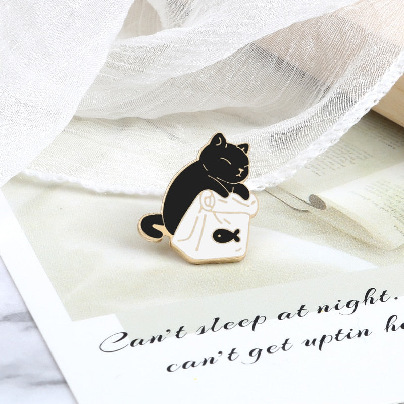 Black White Cats Enamel Pins