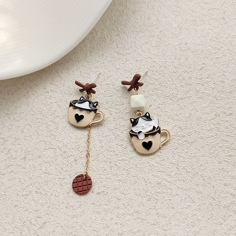 Cat in Cup Earrings