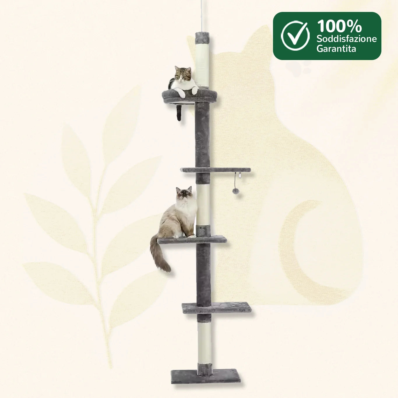 ClimberCat™ albero tiragraffi grigio regolabile fino al soffitto per gatti attivi