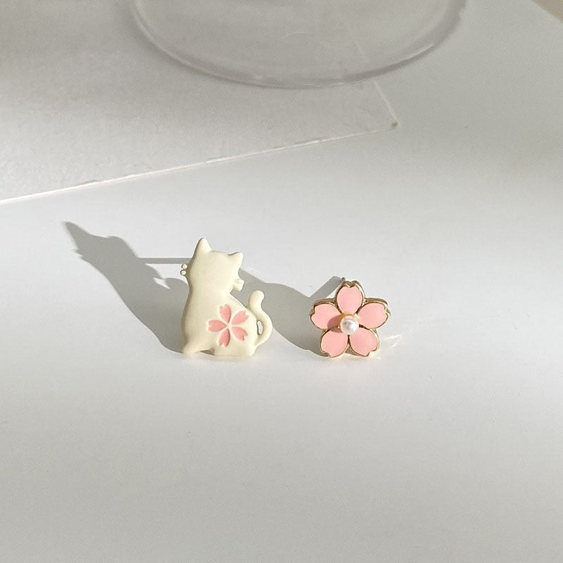 Cute Sakura Cat Earrings