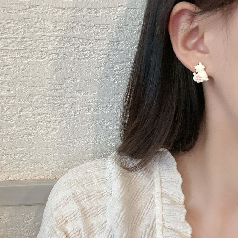 Cute Sakura Cat Earrings