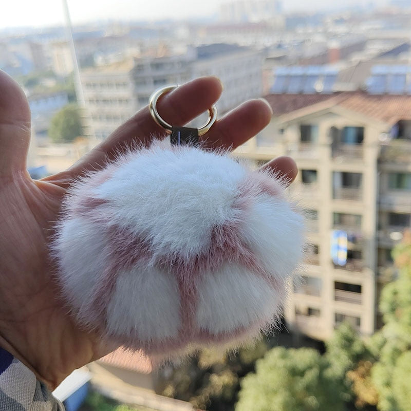 Fluffy Cat Paw Keychain