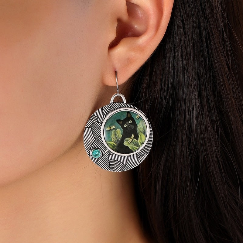 Geometric Vintage Cat Earrings