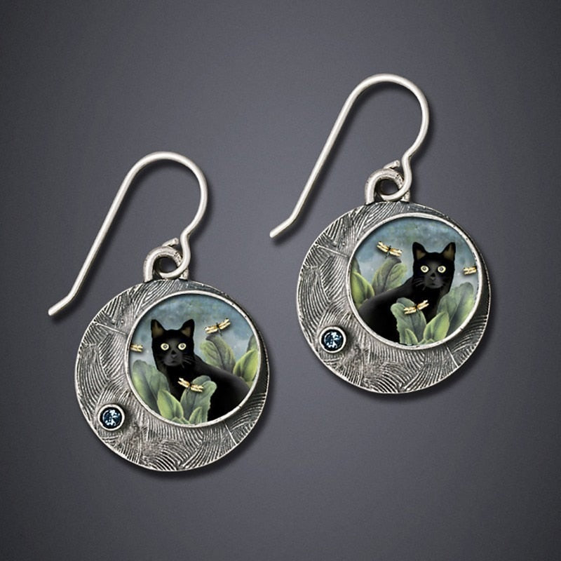 Geometric Vintage Cat Earrings