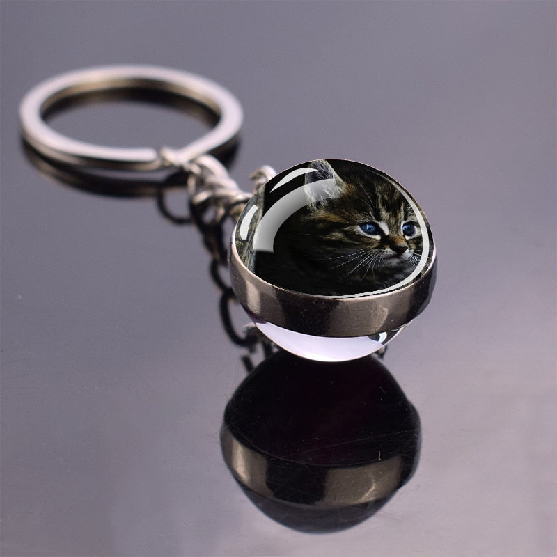 Glass Ball Cat Keychain