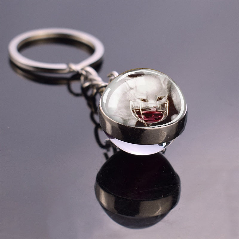 Glass Ball Cat Keychain