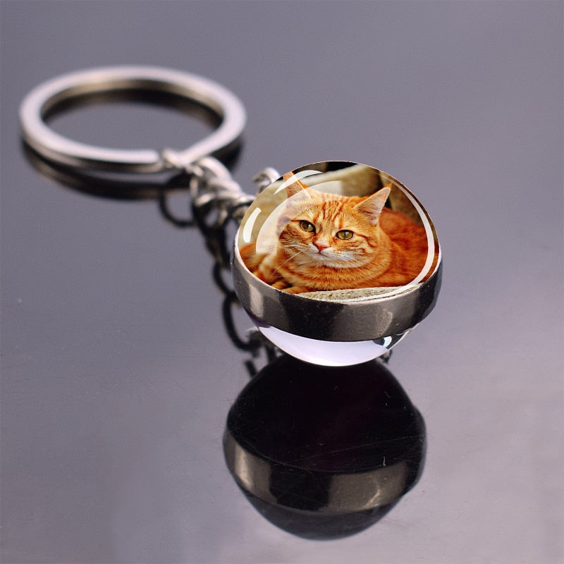 Glass Ball Cat Keychain