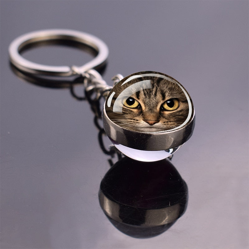 Glass Ball Cat Keychain