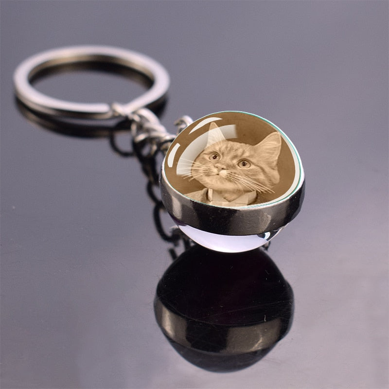 Glass Ball Cat Keychain
