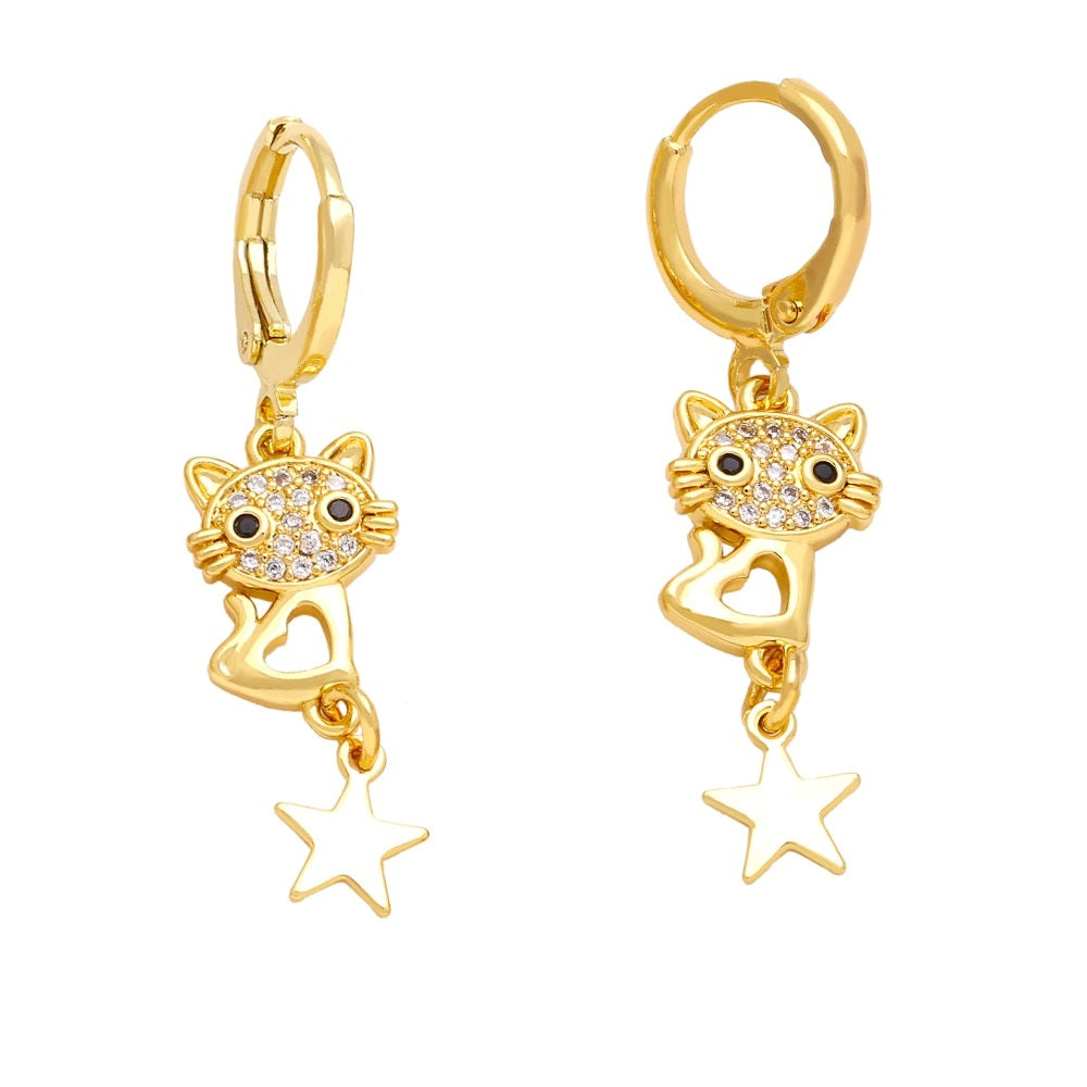 Gold Cat Earrings