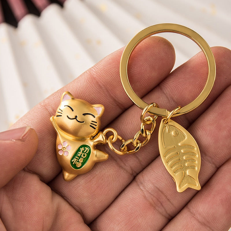 Gold Lucky Cat Keychain