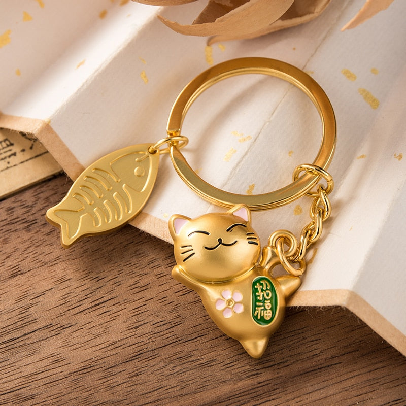 Gold Lucky Cat Keychain