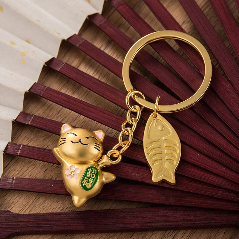 Gold Lucky Cat Keychain