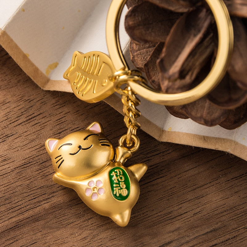 Gold Lucky Cat Keychain