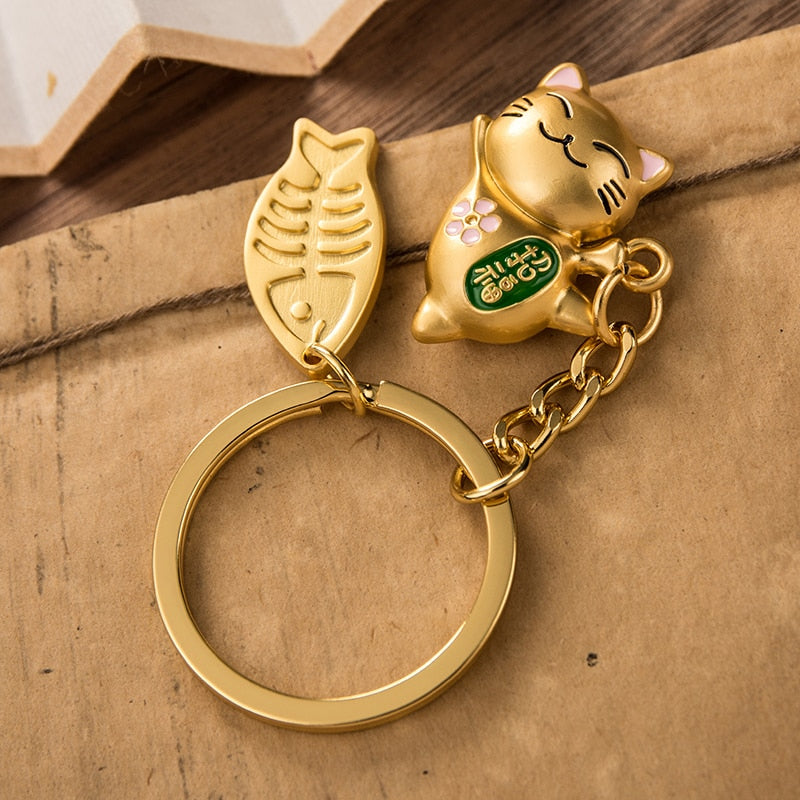 Gold Lucky Cat Keychain