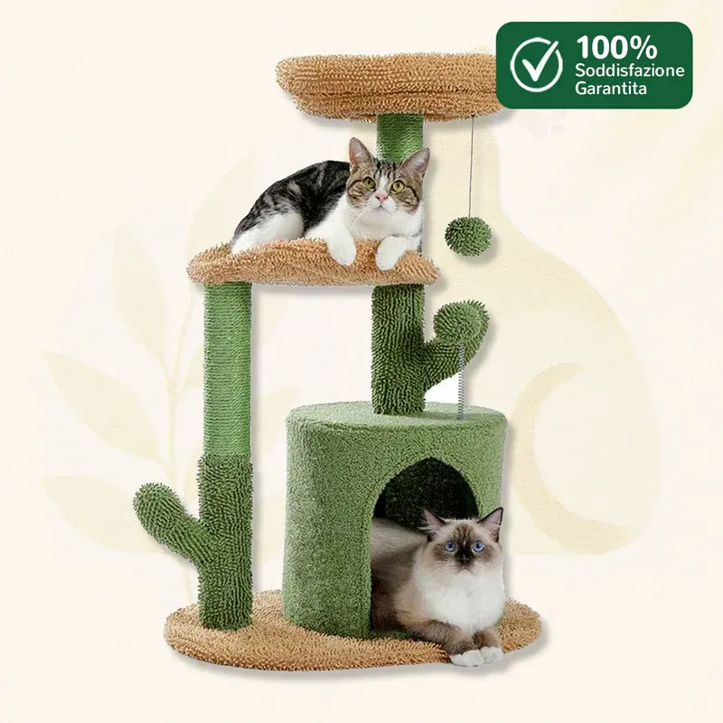 GreenNest albero per gatti verde multi-livello con garanzia soddisfazione 100% e gatti felici
