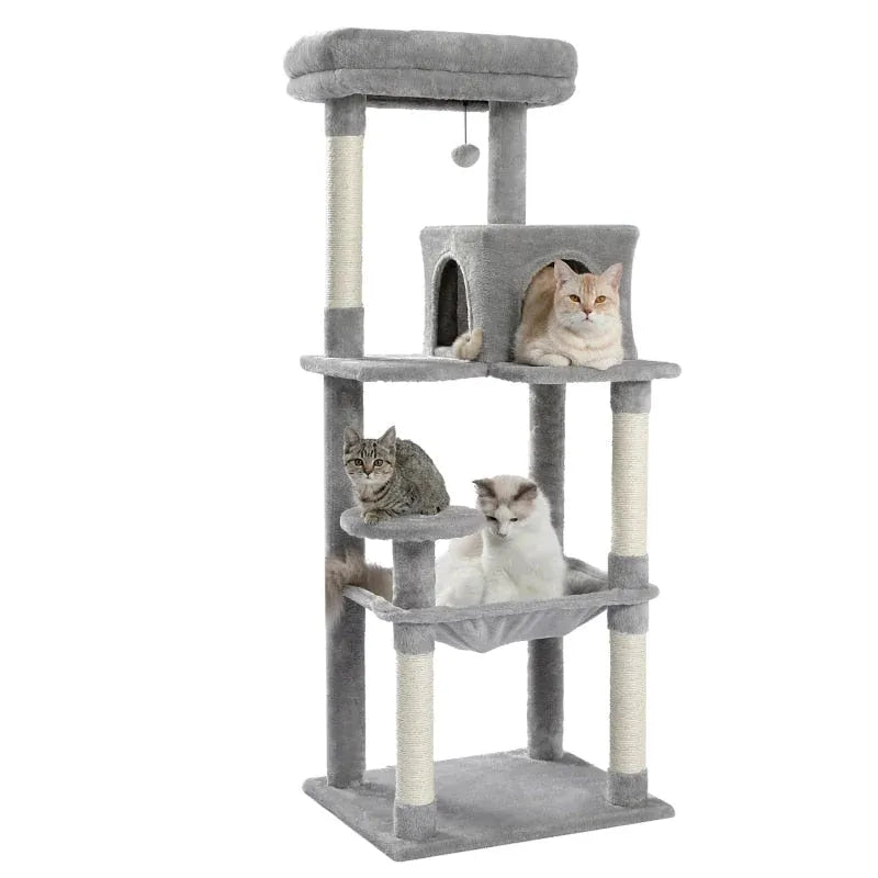 GrigioCat™ – Albero per gatti grigio chiaro con amaca e piattaforme