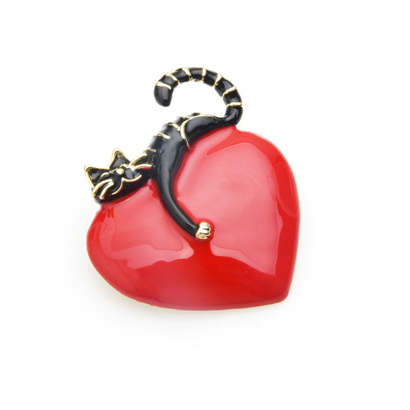 Heart Cat Brooch