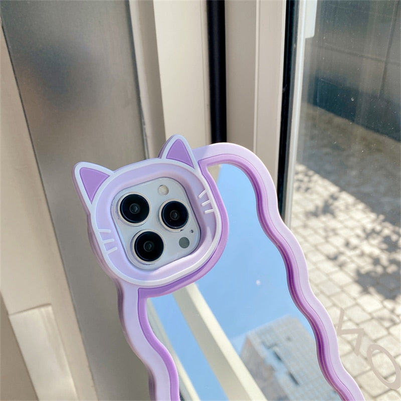 iPhone Kawaii Cat Stand Mirror Phone Case