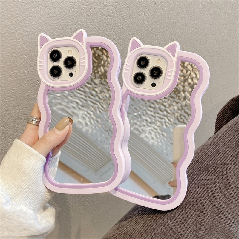 iPhone Kawaii Cat Stand Mirror Phone Case