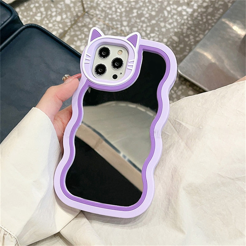 iPhone Kawaii Cat Stand Mirror Phone Case