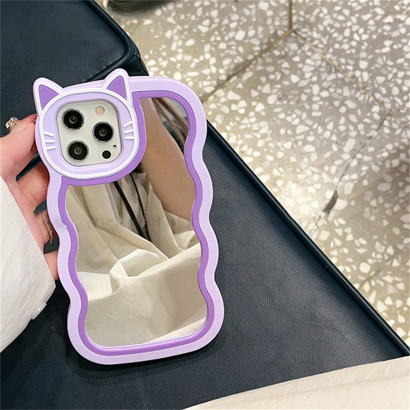 iPhone Kawaii Cat Stand Mirror Phone Case