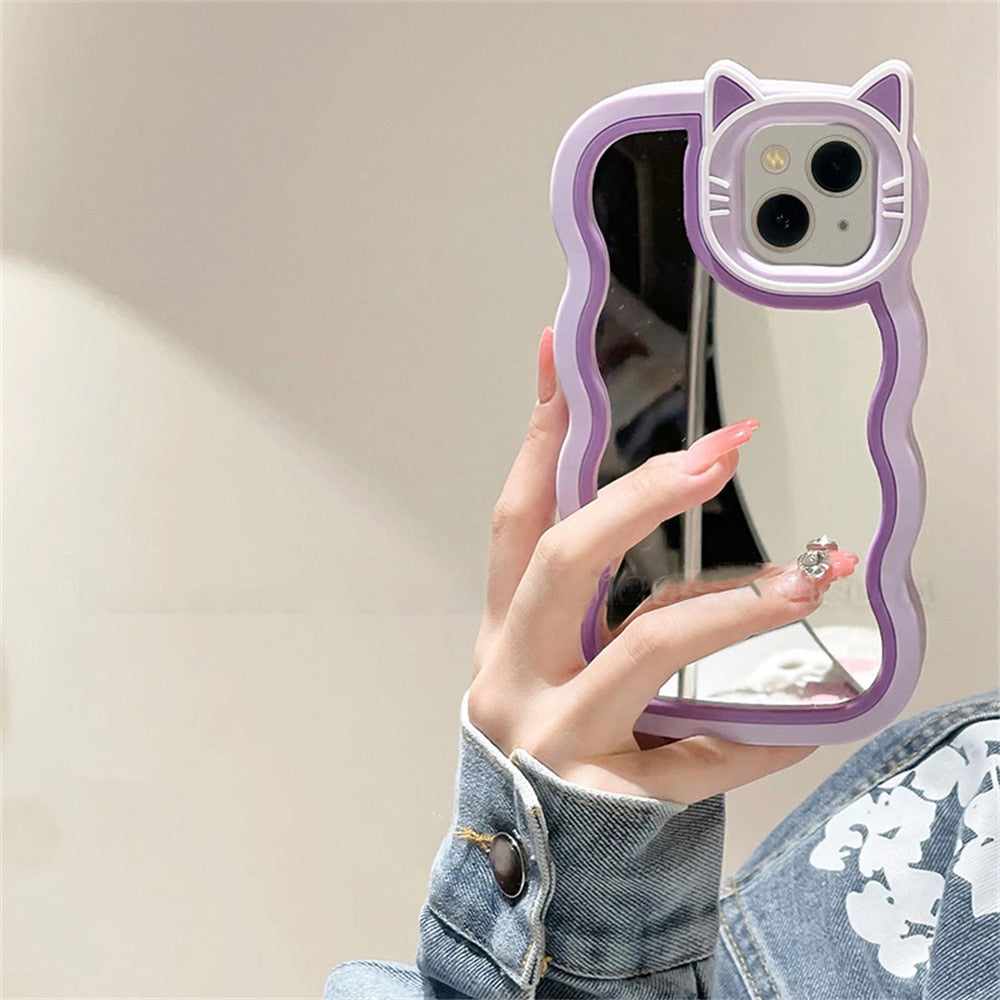 iPhone Kawaii Cat Stand Mirror Phone Case