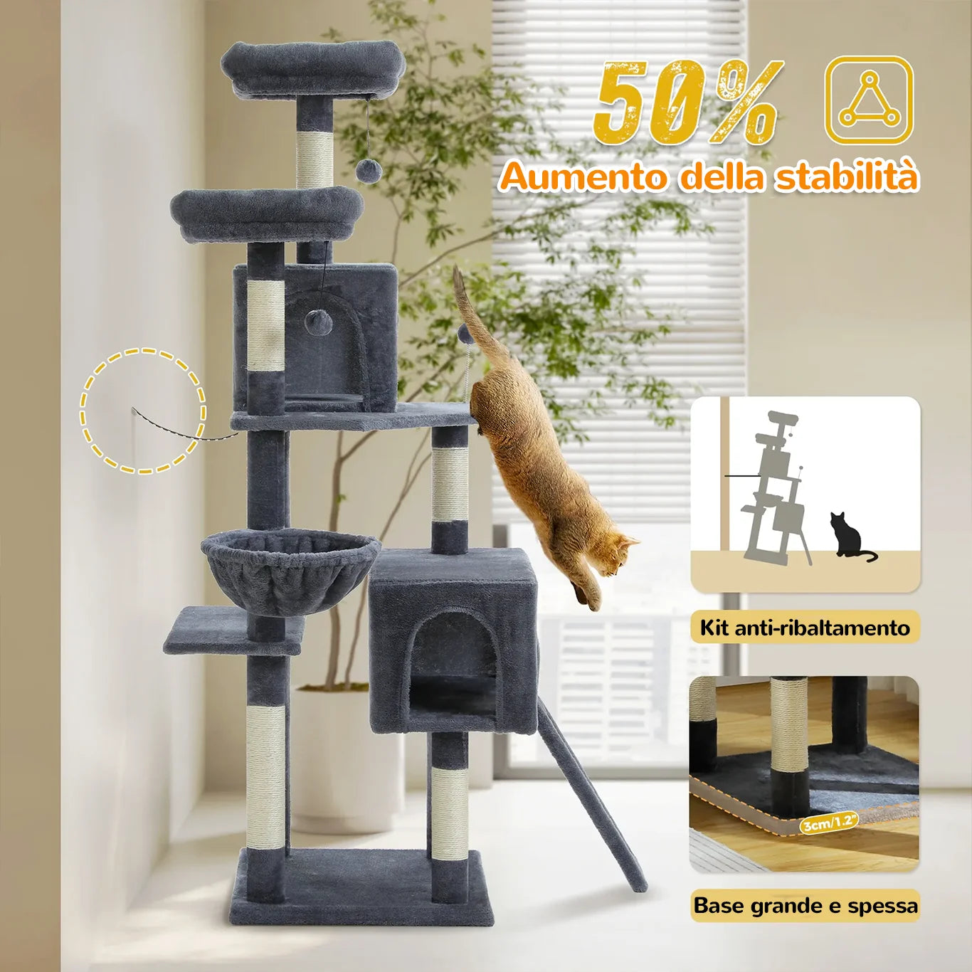 Albero tiragraffi extra grande MaxiClimb con base rinforzata e giochi