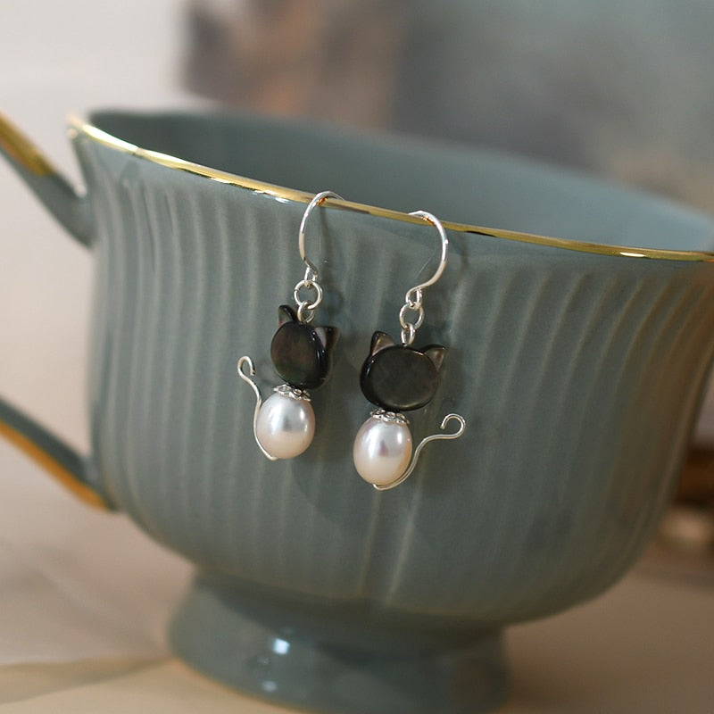 Pearl Cat Earrings