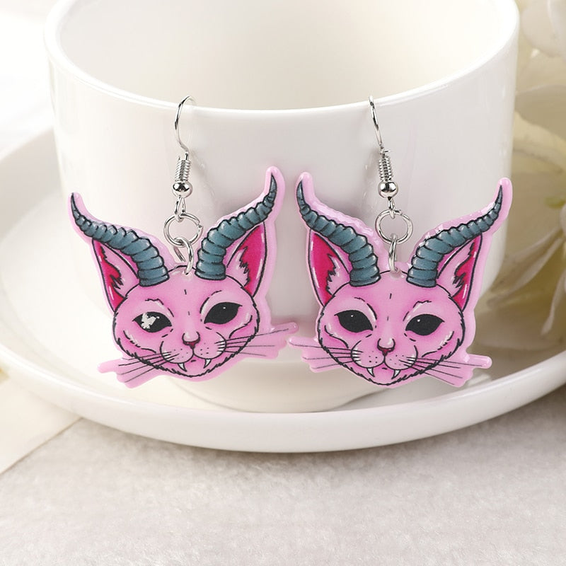 Pink Halloween Cat Earrings