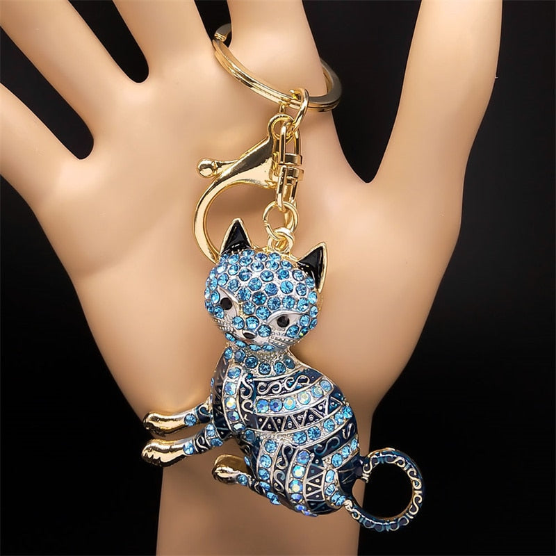 Rhinestone Egyptian Cat Keychain