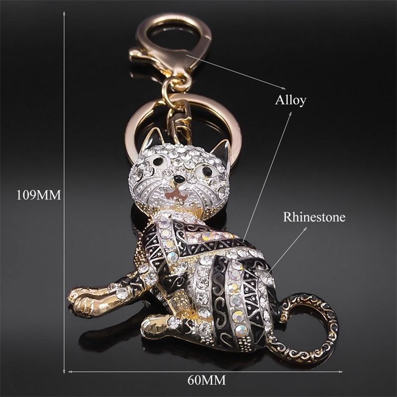 Rhinestone Egyptian Cat Keychain
