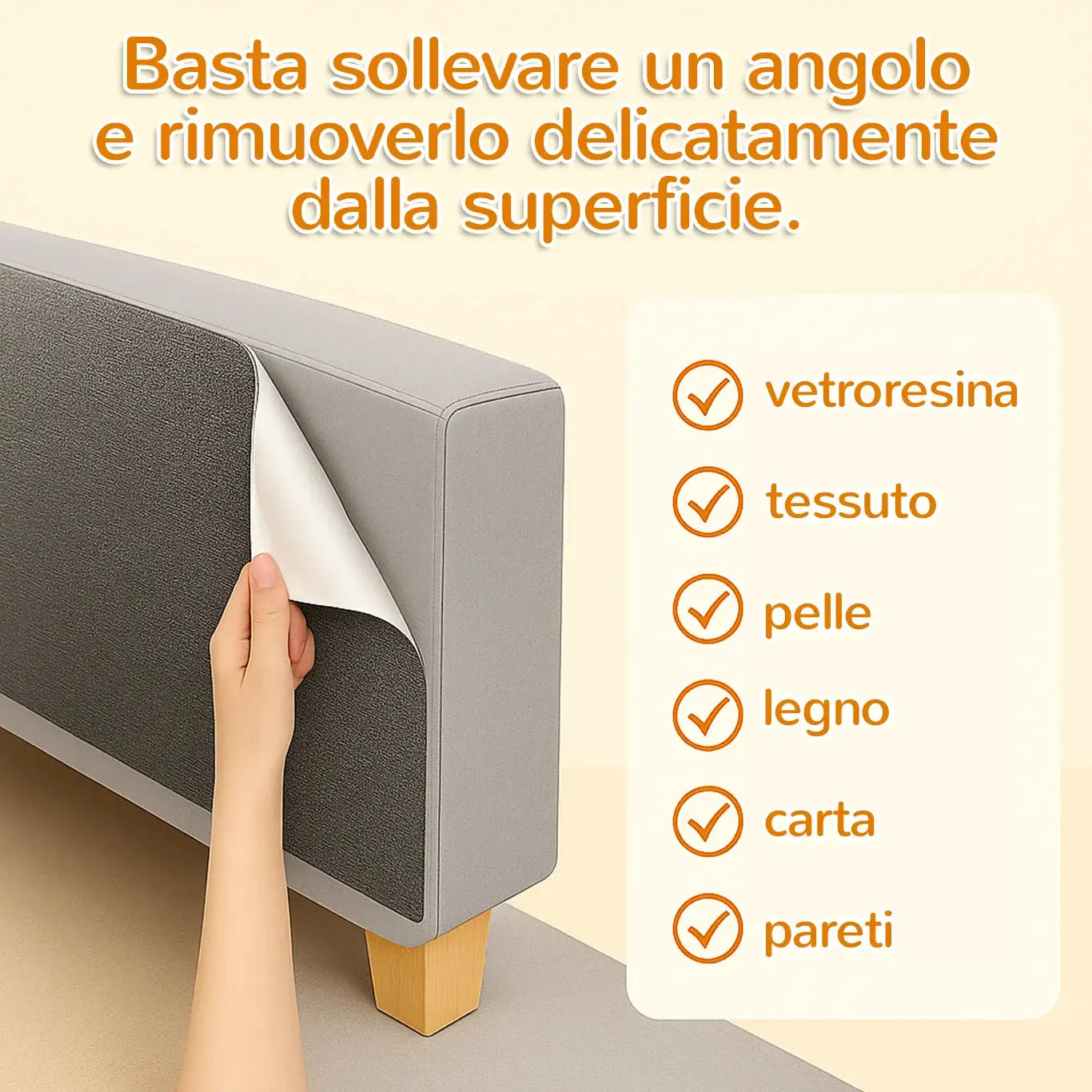 Facile applicazione pellicola SofaSafe su divano senza residui
