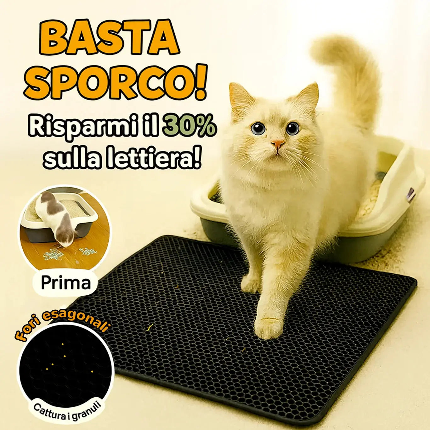 MiloMat™ tappetino anti lettiera gatto – niente sporco e risparmio del 30% sulla sabbia.