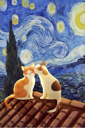 Van Gogh Cat Painting